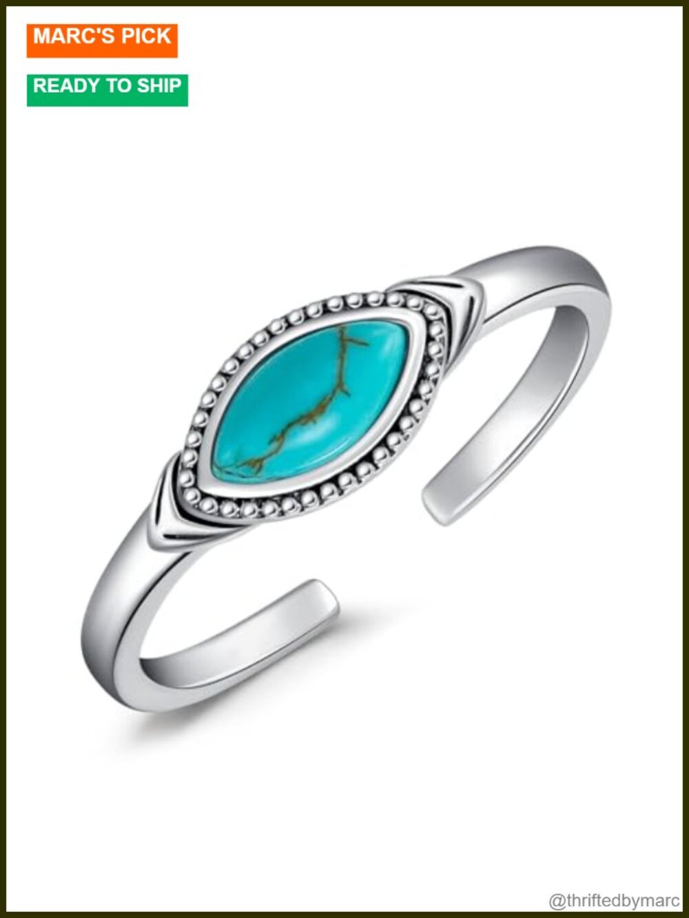 Adjustable 925 Sterling Silver Toe Rings with Natural Turquoise - Open Band
